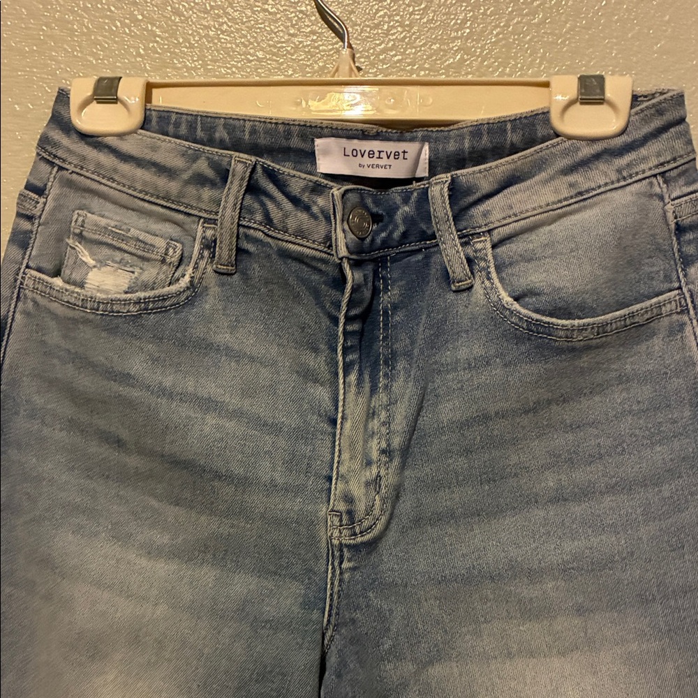 Lovervet by Vervet Women's Barrel Distressed Jeans